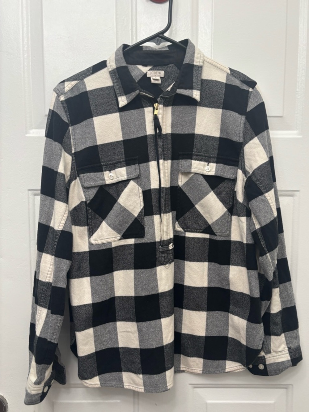 J. Crew Cotton Buffalo Plaid 3/4 Zip-Front Shirt Jacket